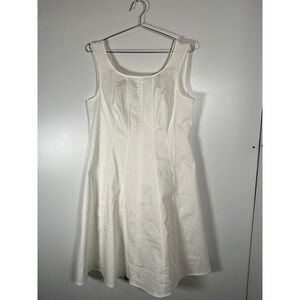 Nina Leonard White Fit Flare Sleeveless Dress Cotton Blend Solid Large